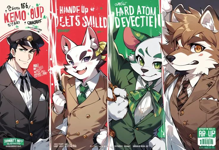 score_9, score_8_up, score_7_up, score_6_up, score_5_up, score_4_up, source_furry, highres, cover page, absurdres, perfect anatomy(handsome 1boy, kemono, furry, anthro)movie poster of hard-boiled detective story,