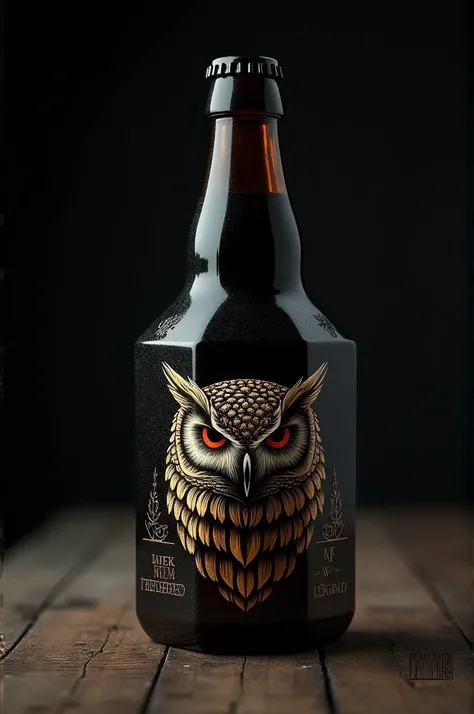 Hexagonal beer bottle with owl logo