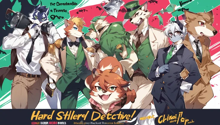 score_9, score_8_up, score_7_up, score_6_up, score_5_up, score_4_up, source_furry, highres, cover page, absurdres, perfect anatomy(handsome 1boy, kemono, furry, anthro)movie poster of hard-boiled detective story,