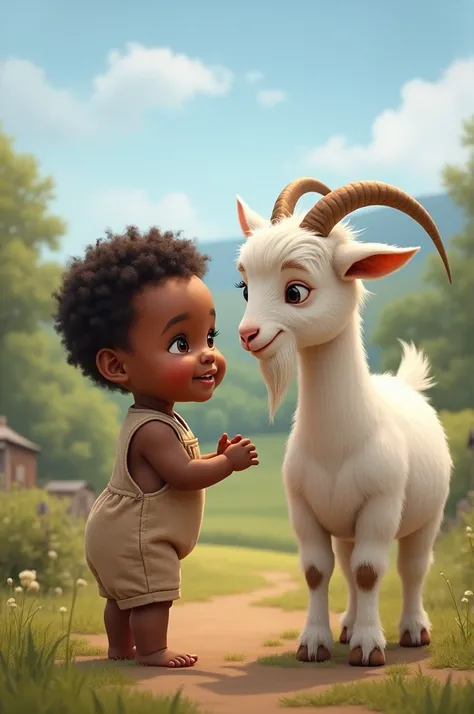 BLACK BABY WITH A GOAT 