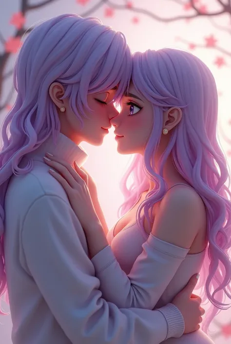 create a 3d image, a  with lilac hair ,  big eyes and kissing when hurt.
