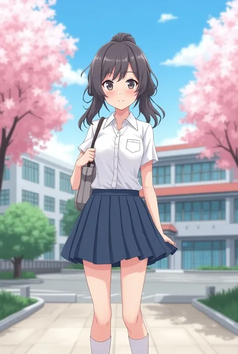 A senior high school gal girl 2d in high school uniform