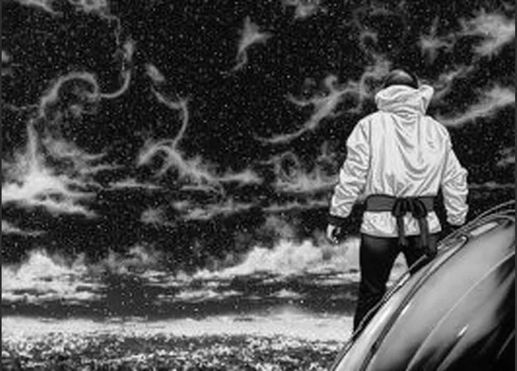 
, (((vue panoramique))), (((16k quality))), planche de manga, (((bush detaillé))), dessin shonen, introduction planète manga, es montagnes imposantes et des rivières luminescentes. Des structures futuristes apparaissent dans l’horizon et éclairent le ciel...