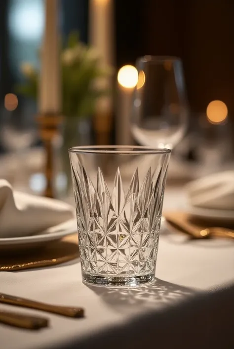 370 ml round diamond glass cup ,  diamond cup on a table set for dinner