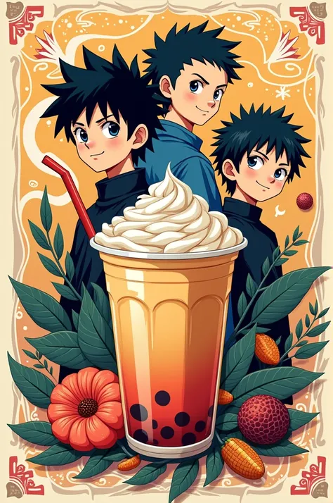 Create me a hunter x hunter flyers character: gon, killua, leorio, kurapika milk tea flyers