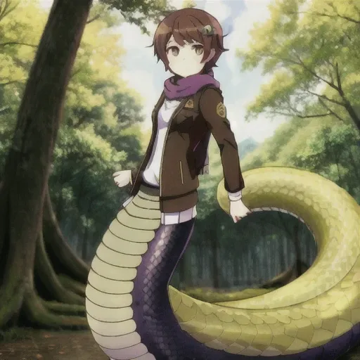 (lamia:1.2), scales,

full body, 


, 1boy, ahoge, alternate costume, bangs, blurry, blurry background, brown eyes, brown hair,  dangan ronpa (series), dangan ronpa 2: goodbye despair, evening, foreshortening, hand up, highres, hiiragi (hiiragi dgrp),, mal...