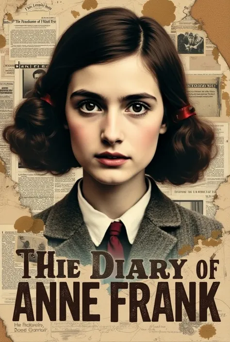 Make a collage from Anne Franks diary written on the image in a large print " The Diary of Anne Frank "