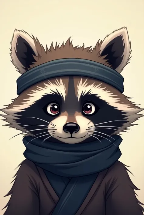 Animated portrait of the face of a raccoon wearing a ninja mask