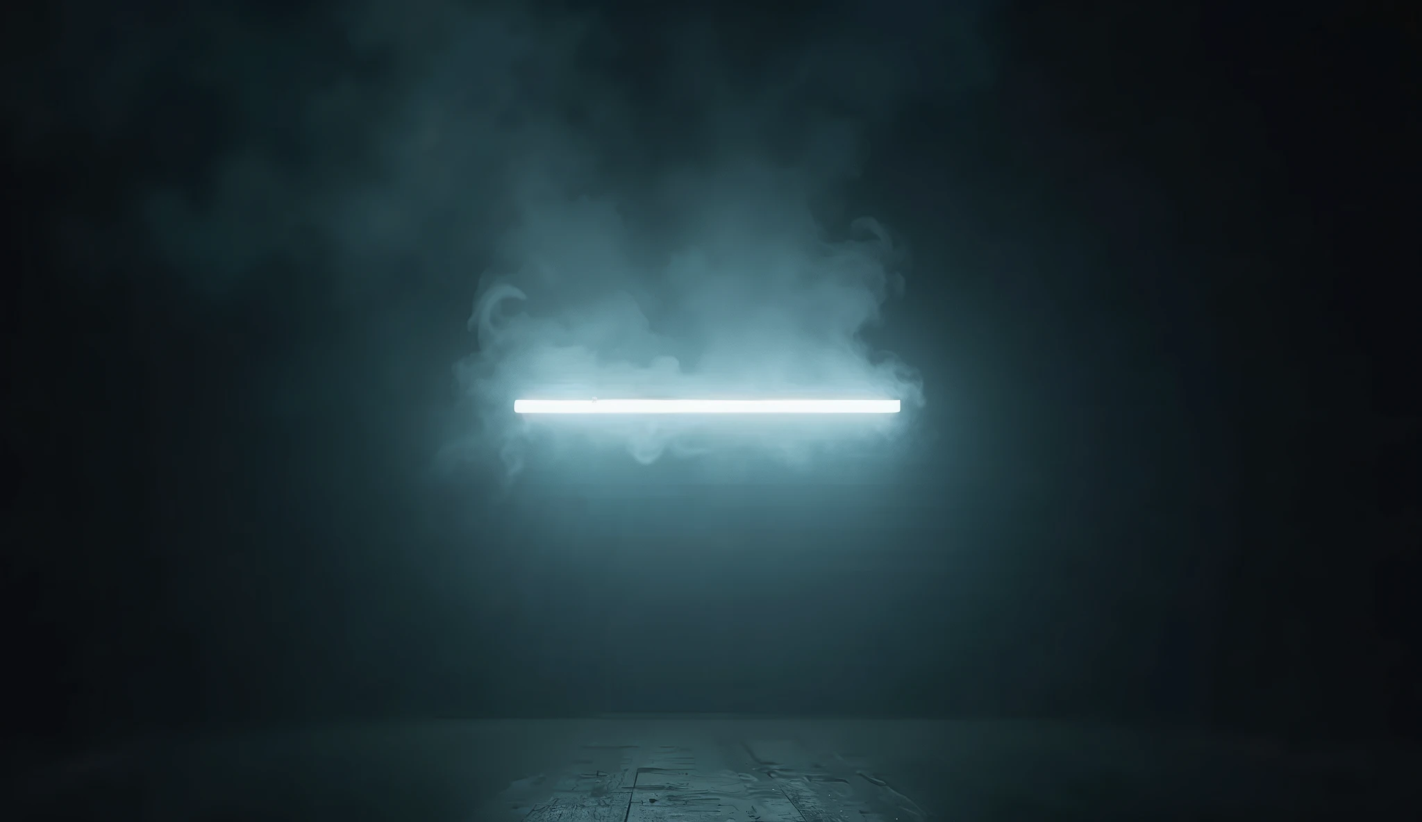 single horizontal bar of light, matte dark room, smoky room, smoke tendrils curling