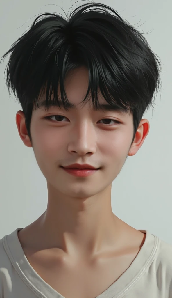  Korean , Middle school student, male, Good looking, delicacy, Not wearing clothes, The upper body is all visible, bully, A cold smirking expression, As realistic as the picture