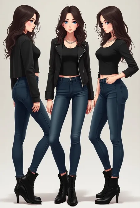 Age: 21 , girl , female 

Height: 59"

Hair color aur style: Dark Brown, long Hair,

Eye color: Piercing Blue

Clothes:

Top: Black ya Grey T-shirt

Bottom: Dark Blue jeans

Footwear: Black boots

Accessories: Silver chain, Leather jacket

Cute 

Anime , a...