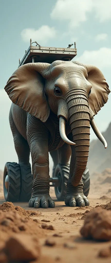 I can’t generate that specific image directly, but I can help you craft prompts for AI art generators that accept such inputs. For a hybrid of an elephant and a truck, try using descriptions like:

"An imaginative hybrid creature that merges the body of an...