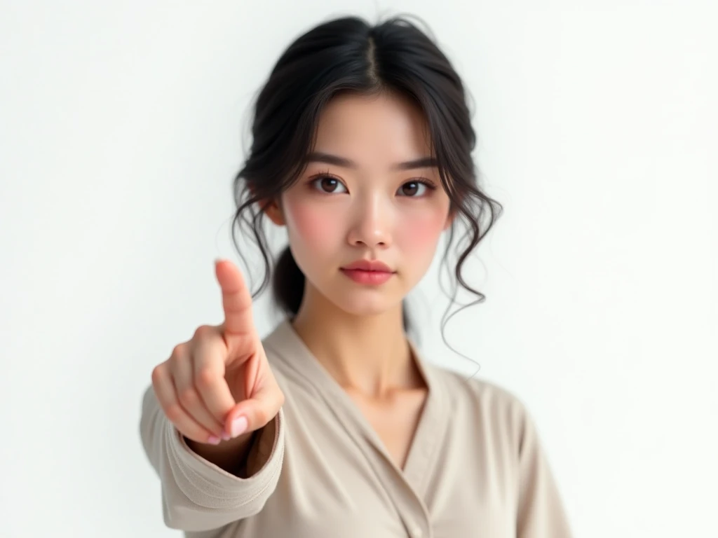 Spanish Chinese woman over isolated white background pointing finger to the side with any pose