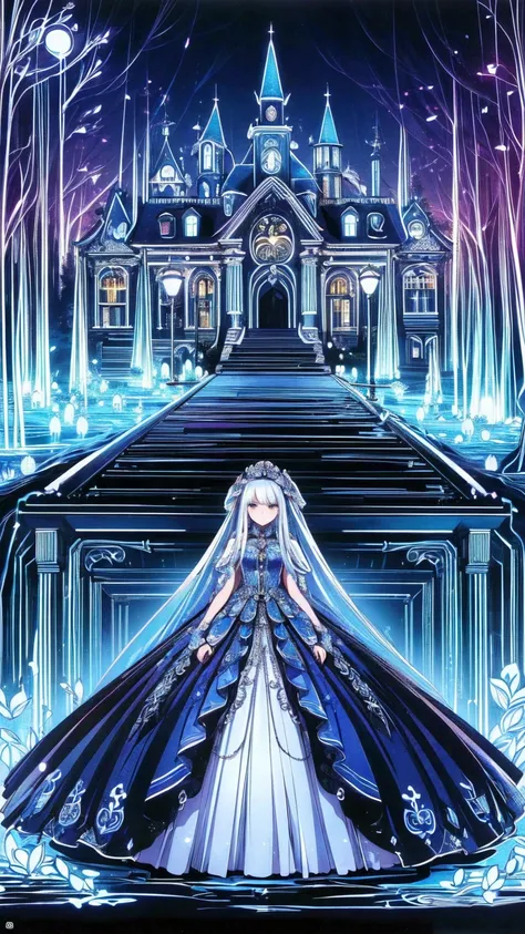 (masterpiece, Best Quality, Best Quality, extreme detailed, Highest Details,  OFFICIAL ART,  beautiful and aesthetic:1.3),  Facial beauty,   beautiful eyes , Depth, perspective, composition,  full body, Haunted House, Shine, Little Ghost 