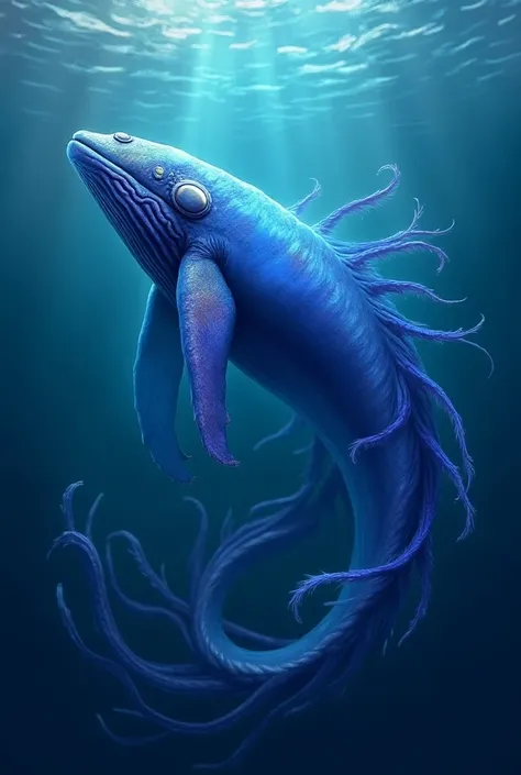 a hybrid animal half blue whale half Glaucus atlanticus, by hioshiru, by skweekers,