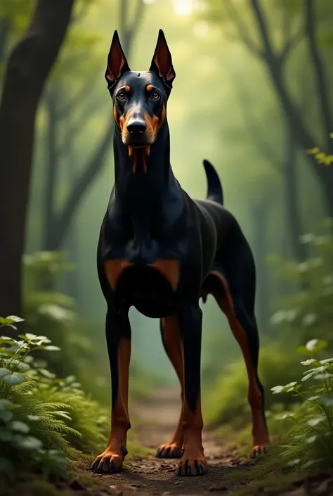 A Doberman dog waging its tale