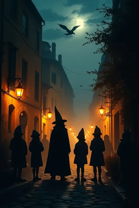 Silhouettes of the following text In Italy,  the ren wait for the “Befana ,” a good witch who arrives on January 6 and leaves them candy if they have behaved well .