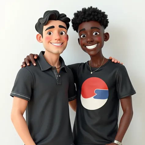  The Disney pixar 3D cardboard image two young men ,  apparently friends or colleagues ,  posing for a photo together against a plain white wall . 


 Here is a breakdown of each man :

*  Man on the left :  Hes wearing a dark gray polo shirt with short sl...