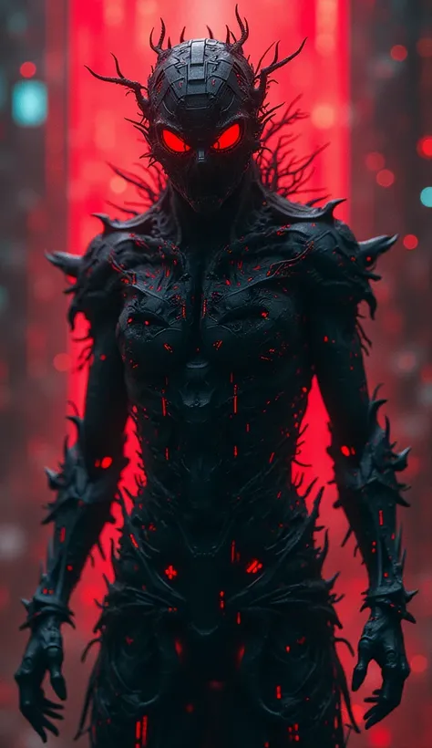 A hyperrealistic demonic entity | full-body shot | phone wallpaper vertical orientation | IMAX quality --ar 9:16

Subject details:
- Digital demon materializing from corrupted AI data
- Shadowy, distorted silhouette
- Full-height figure, menacing pose
- Bo...