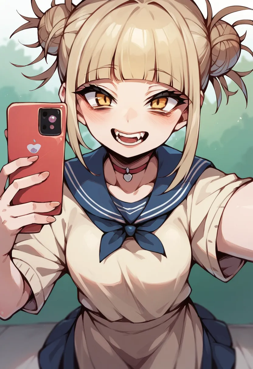 himiko toga wearing a dress taking a selfie (whole body)