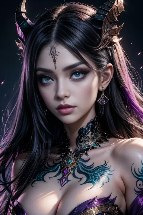 professional photo of a beautiful girl, dragon shaped makeup in purple tones, green tones, blue tones,, large expressive eyes, long false eyelashes, dark hair, body art on the eyelids in the shape of ...
🧠 +GPT: Professional photo of a beautiful girl with ...