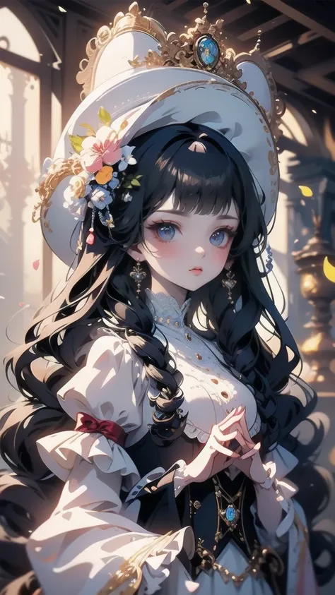 (masterpiece), (Best Quality),  Victorian Girl Illustrations 、Cute girl、anime、 1. **Low Fashion**:  Victorian fashion is characterized by dressy and elegant designs。Ruffles and lace、  Corset  、 Lets incorporate elements such as long dresses 。 2. **Hairstyl...