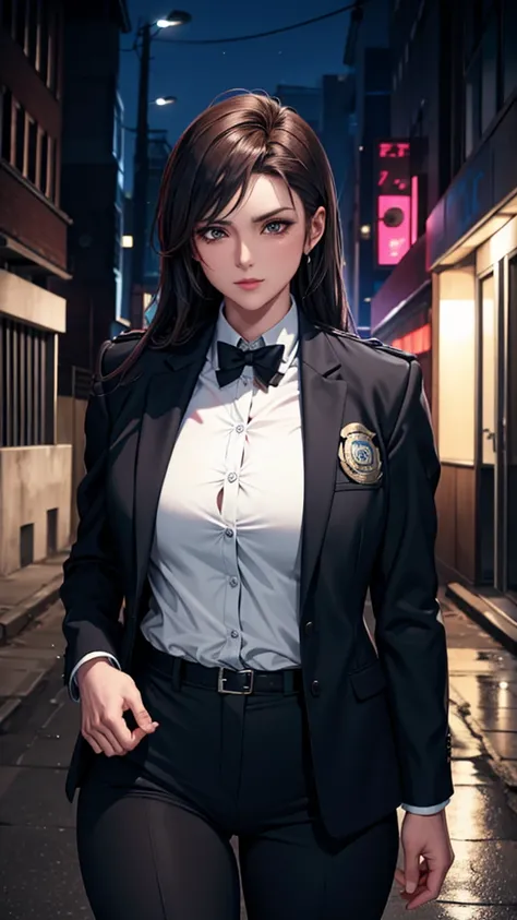 A female police officer fucking a handsome mafia man in an empty alley at night 