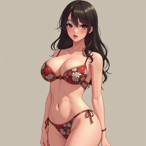 An anime girl poses sexy in a floral bikini while exposing her big breasts, thick, tits, breasts covered and  Software , ( Software ) safe for work, Waist, Big Breasts!!, Big Breasts!,  Software  huge breasts, Attractive anime girl, Thick neck,   very deta...