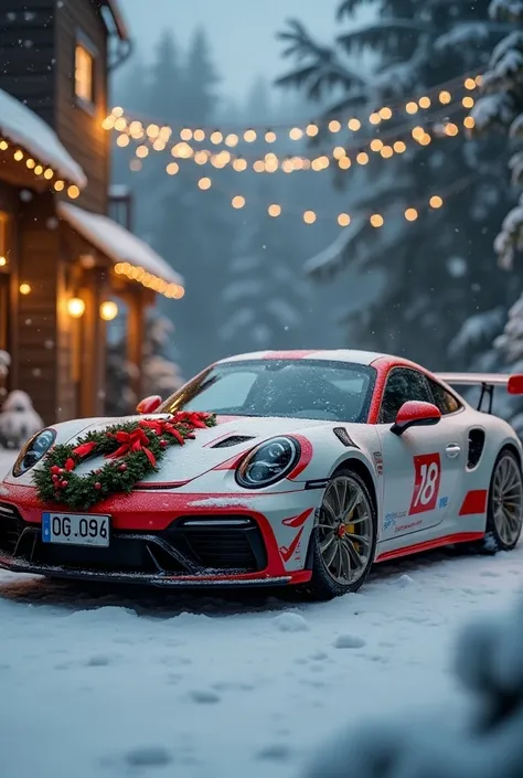 Porsche Carrera with the number 18 in Christmas decor