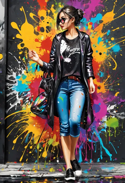 masterpiece, splash art, rich and colorful, rich and colorful splash art, Drop、Scattered paint painting, magician,Stylized abstract portrait of beautiful girl，Street graffiti