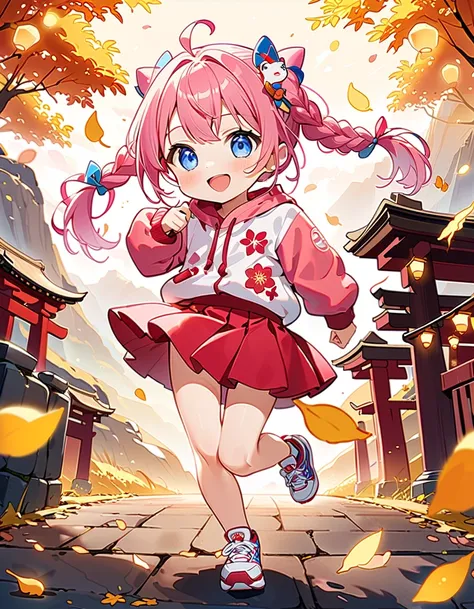 (Floating Lanterns:1.5)、((whole body,  from the front, side view)),　((Running well and leaving:1.3)、((Chibi Girl:1.5)))、Best Quality、 Hi-Res、 detailed background、 beautiful face down to the smallest detail、 anatomically correct 、detailed expression、fine gr...