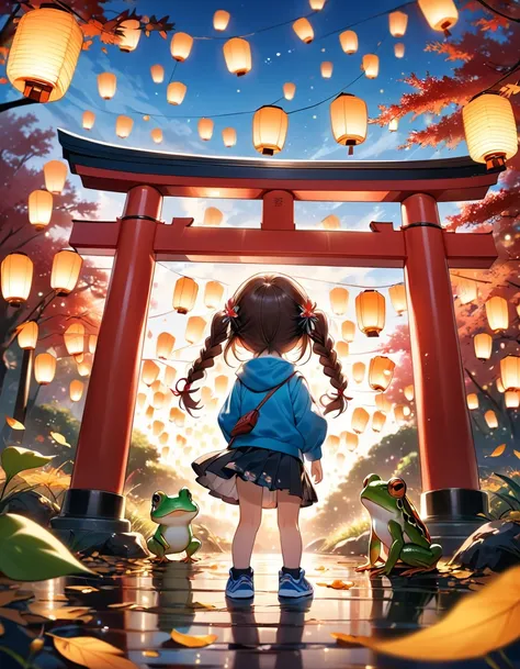 (Floating Lanterns:1.5)、((whole body,  from behind, back view)),　((Falling over:1.5)、((Chibi Girl:1.5)))、Best Quality、 Hi-Res、 detailed background、 beautiful face down to the smallest detail、 anatomically correct 、detailed expression、fine grain、Cute hair c...