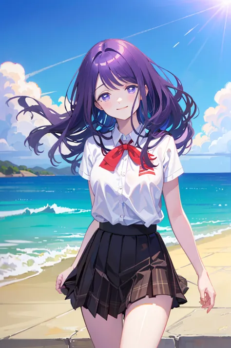 ((masterpiece, Best Quality,  Hi-Res,  NFSDW,  Perfect Pixel , Light purple hair、Purple Eyes、 semi-long hair 、4K,  NFSDW,  NFSDW))),  1 girl , single, Alone, Beauty、 I can see the whole body of a high school student 、 (Light purple hair、 semi-long hair )),...