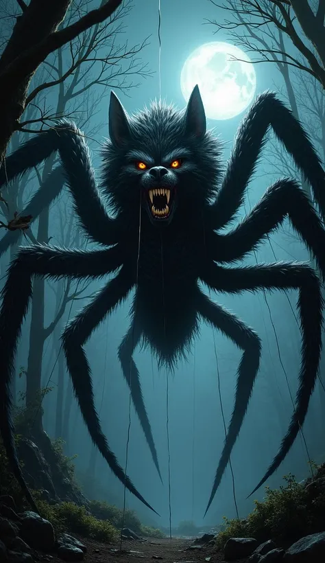 A terrifying hybrid creature called the Werewolf, combining the ferocity of a werewolf with the paws and webs of a spider. He has the muscular, hairy body of a werewolf, but with eight long, jointed legs that help him climb walls and move quickly. Its eyes...