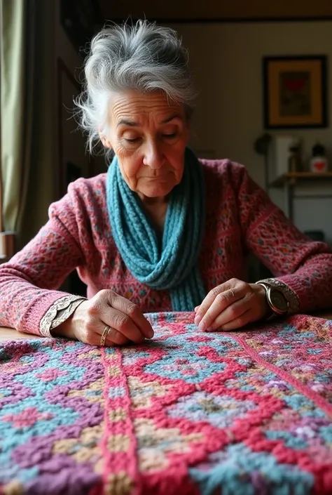 At ,  her mother Rosa taught her how to knit qallwa ,  as well as the combination of colors and the calculations necessary for the quantity of yarn in each piece.  Her first creation was a beautiful cotton napkin and then she knitted a quilt .  “Since then...