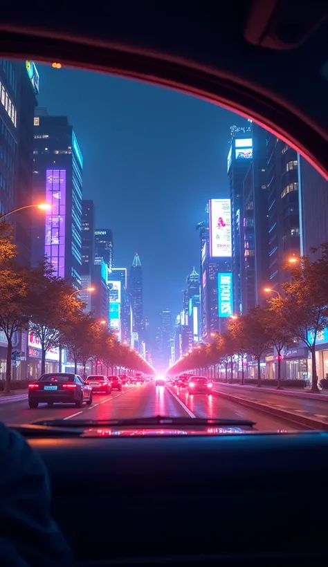 Create the image of a car window at night without a dark theme