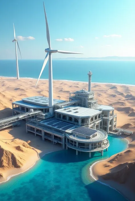 a solar-powered desalination plant and/o wind 