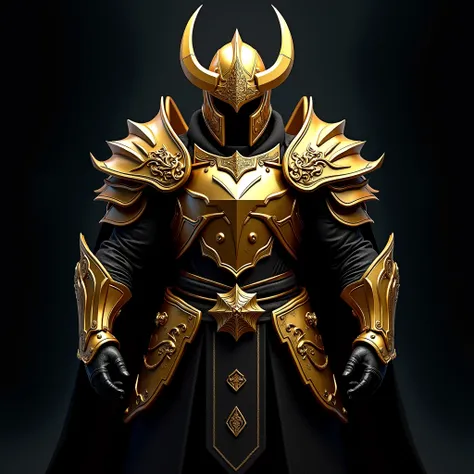  a gaming team logo , Written "Lutinix",  in the image heavy gold obsidian armor,  golden paladin armor ,  epic paladin armor ,  gold obsidian armor , complex gold armor , black and golden armor, black fire-colored reflected armor, warrior clothes, Golden ...