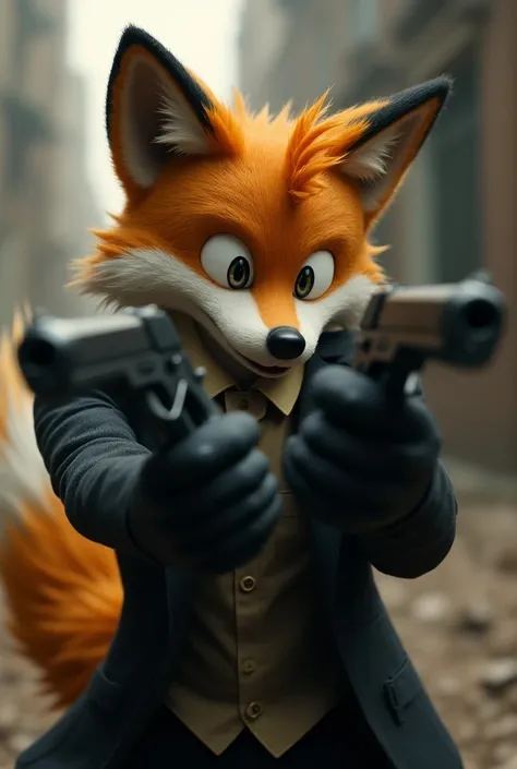 Tails the fox,Miles Prower, he look like John Wick and held two pistols and shoot to walker from The walking dead