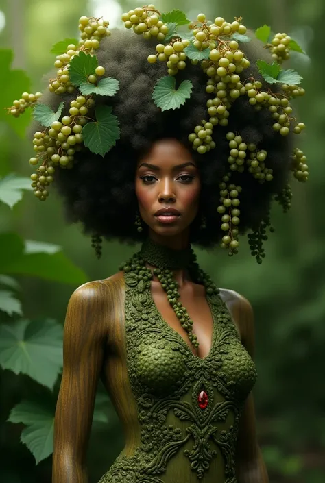 Woman Woodmade with grapes hair afro shaped 
