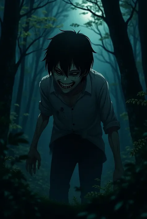 Anime jeff the killer se relève dans une forêt tard le soir