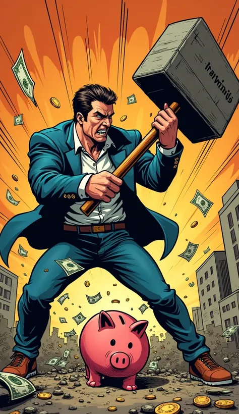 Comic book panel of a marketer smashing a piggy bank with a giant hammer labeled “Affiliate Earnings”