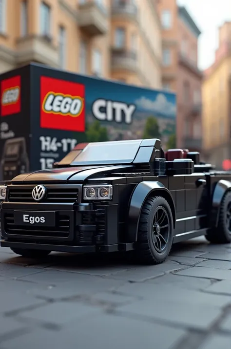 Make vw eos 2007 black like lego car and behinde is lego box 