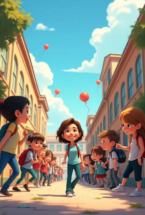 students of high school in the style of the cartoon "up" 