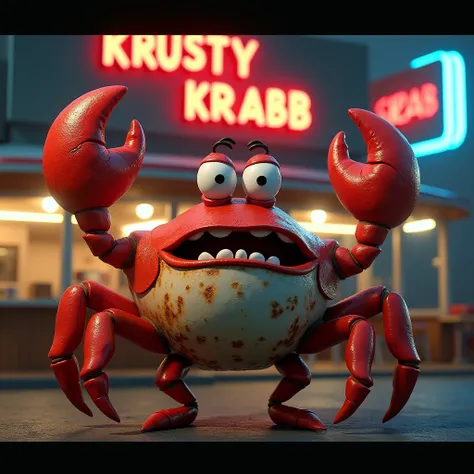 captain krabs from spongebob, good quality, 4k, the krabs restaurant in the background