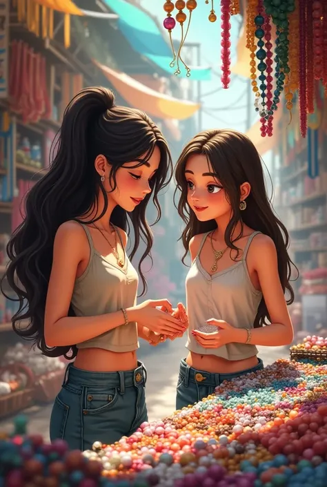 Girls buying jewelry beads 