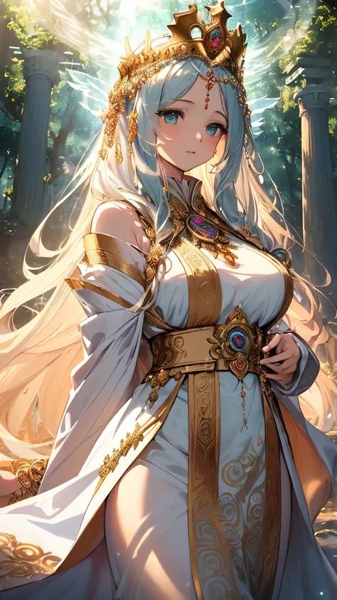 ((masterpiece:1.2)), ((best quality:1.1)), ((ultra detailed:1.0))
((mythological:1.2)), ((divine:1.1)), ((ethereal:1.1)), ((celestial:1.0))
((beautiful goddess:1.2)), ((long flowing hair:1.1)), ((elegant features:1.0)), ((divine crown:1.0)), ((radiant eyes...