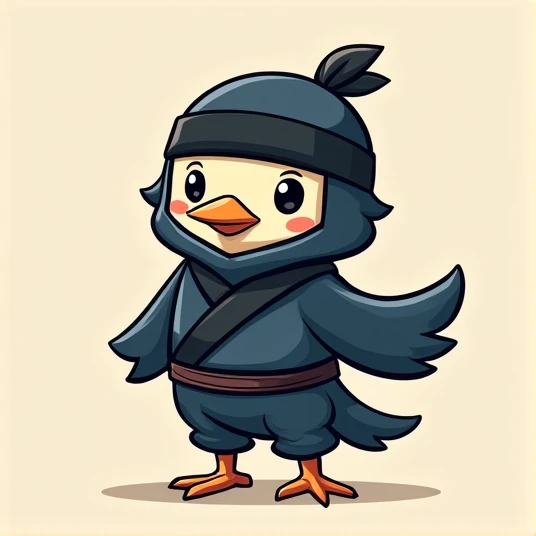 The famous cute Twitter bird wearing like a ninja, in simple cartoon style
