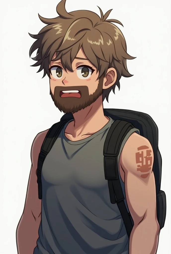  Create an anime male avatar with a beard and side distribution ，Backpack bust 

