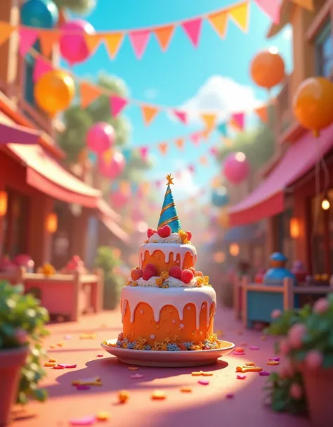  Beautiful pixar-style 3D rendering of a colorful birthday background decorated with balloons and flags